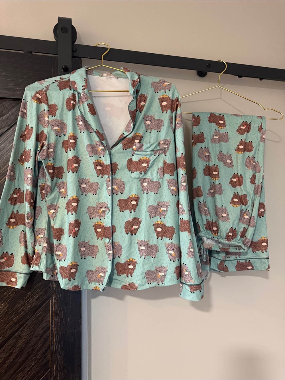 Mint Green Sheep-Print Pajama Set